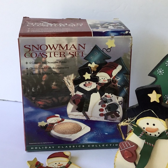 Christmas Centerpiece Snowman Coaster Set - Picture 2 of 6